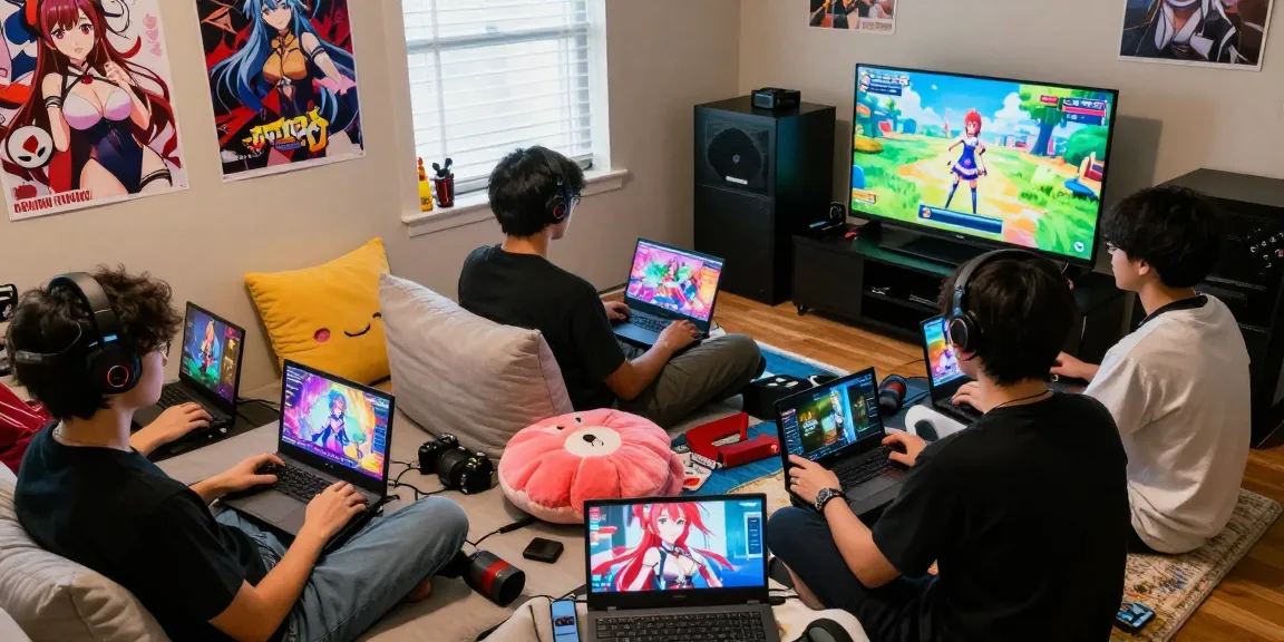 Players enjoying diverse hentai games in a cozy gaming room, showcasing vibrant screens and engaging visuals.