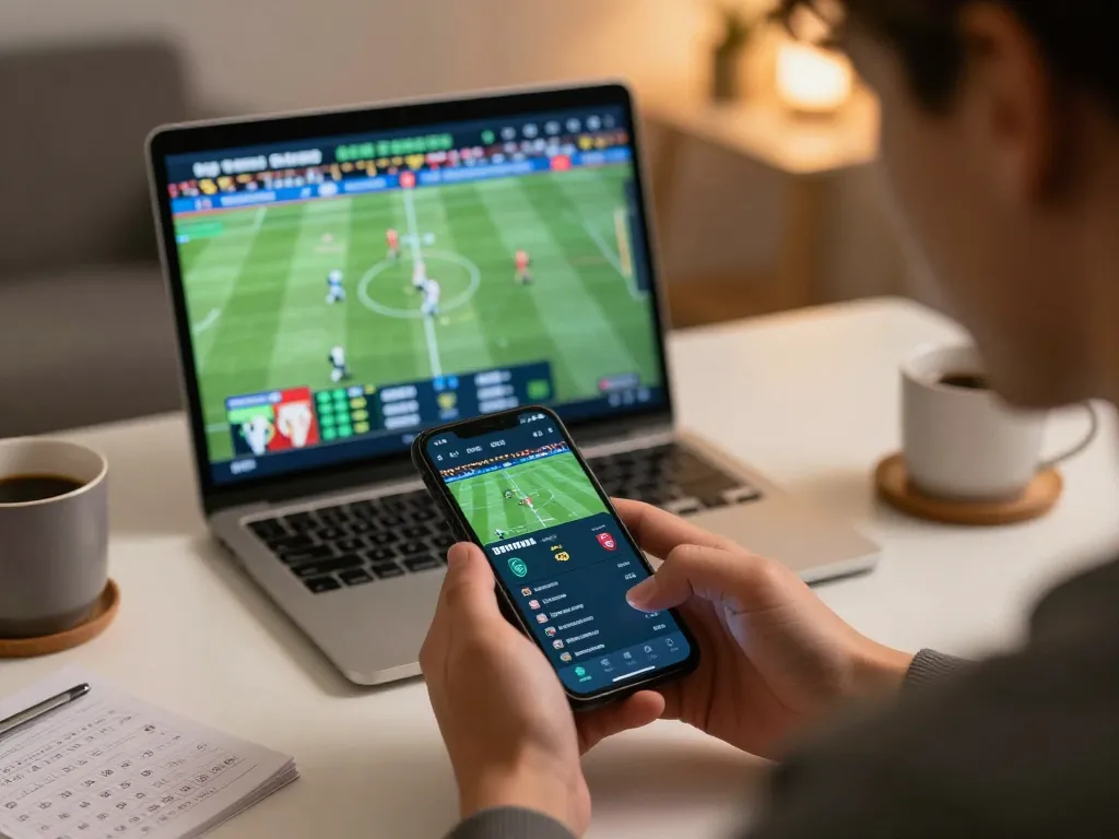 Engaging with nk88 mobile betting app during a live sports event, showcasing real-time betting excitement