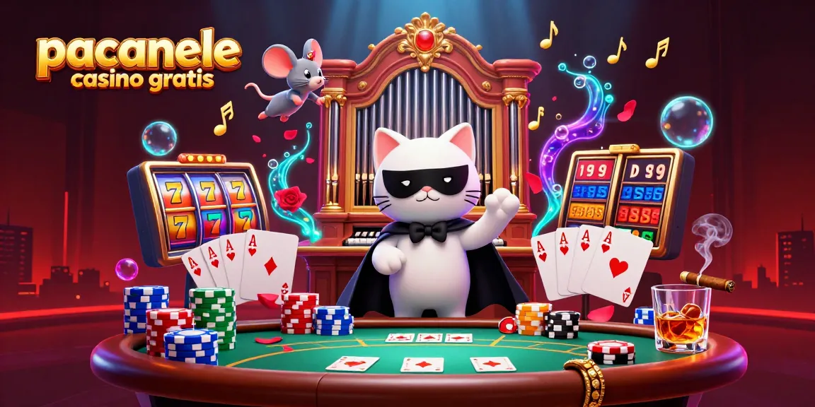 Joacă păcănele casino gratis într-un peisaj plin de energie și detalii fascinante, cu simboluri de jocuri și personaje dinamice.
