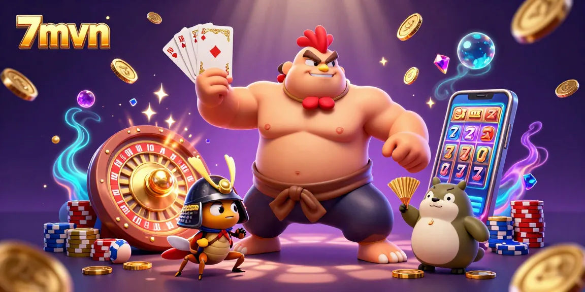 Engage with 7mvn's thrilling 3D gambling scene featuring dynamic characters and vibrant casino elements.