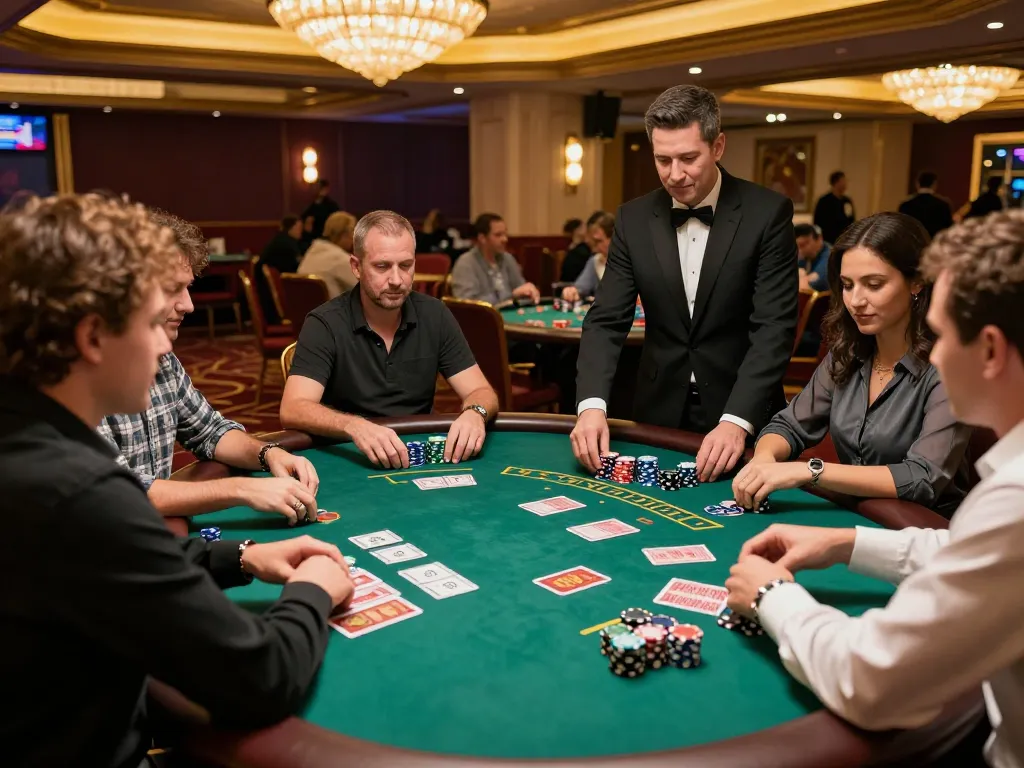 Players at megaplus88 blackjack table showing excitement and strategy in a luxury casino
