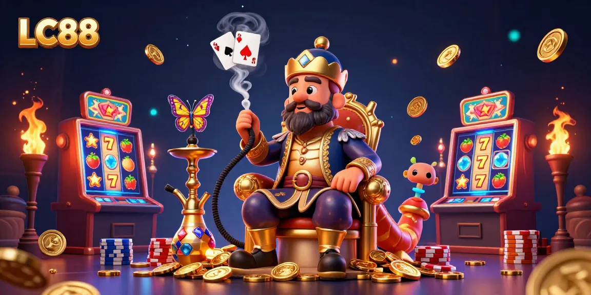 LC88 captivates players with an illustrated casino scene featuring slot machines and poker hands.