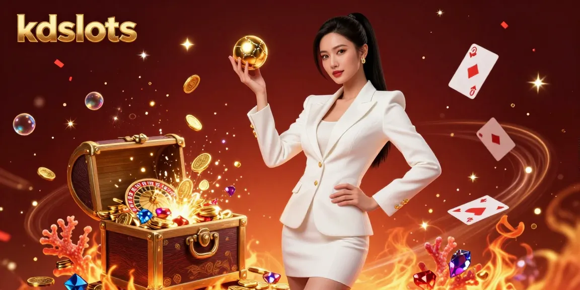 Engage with kdslots through vibrant casino illustration showcasing luxury gaming elements and a confident player.
