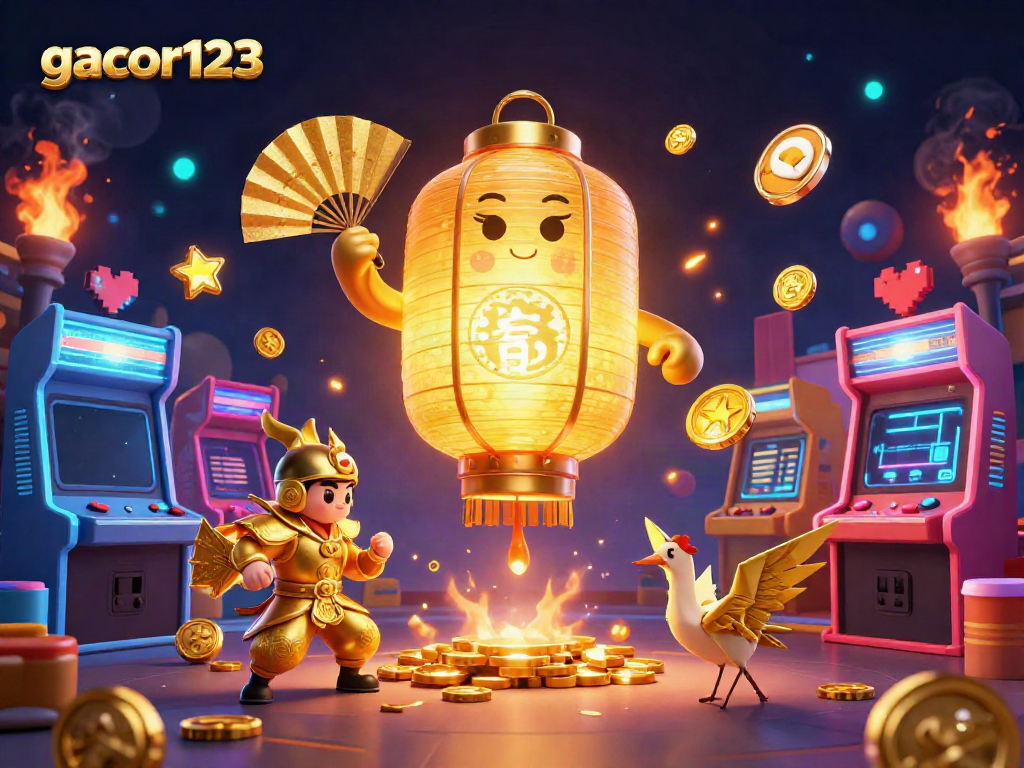 Experience gacor123 fun with golden lantern spirit and gaming elements in this vibrant casino scene.