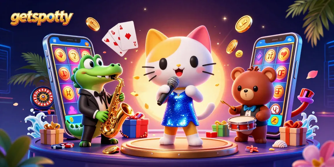 Getspotty your winning chance with a vibrant casino scene featuring a jazzy cat, crocodile, and bear.