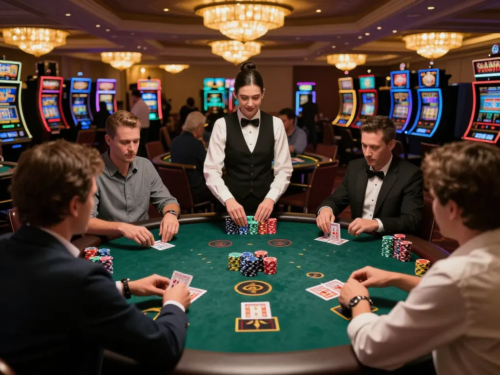 Engaging blackjack gameplay at mm 88 casino showcasing players strategizing bets against a skilled dealer in a lively gaming atmosphere.