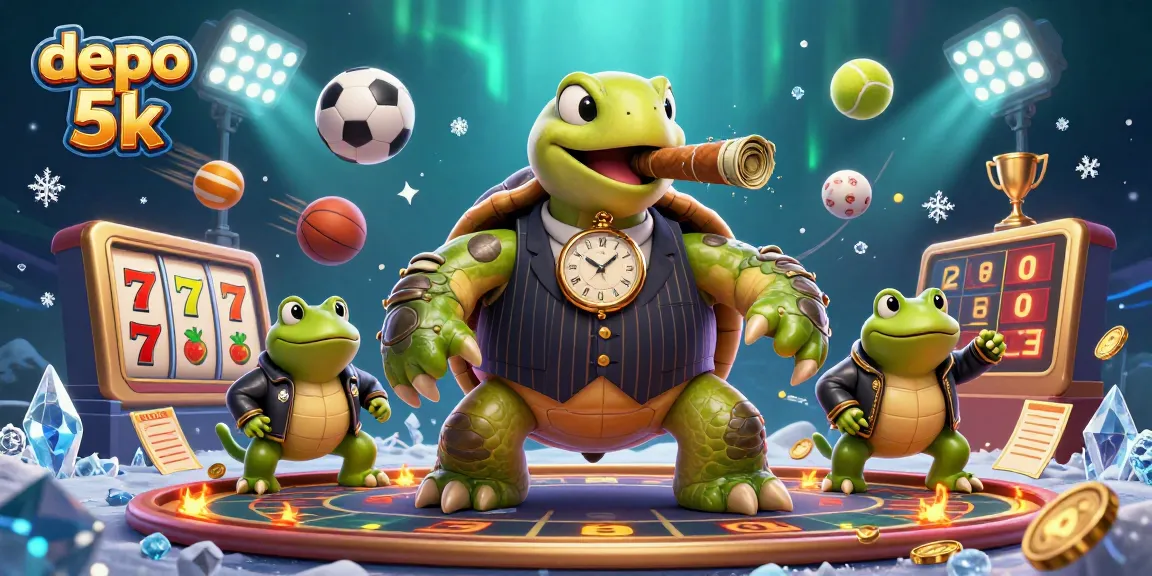 Experience exciting gameplay with depo 5k, featuring a whimsical snapping turtle and vibrant casino elements.