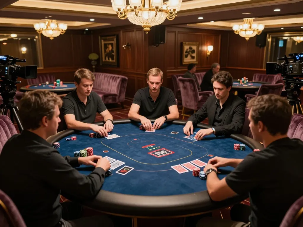 Players strategizing at a high-stakes poker table in the luxurious UU88 gaming room