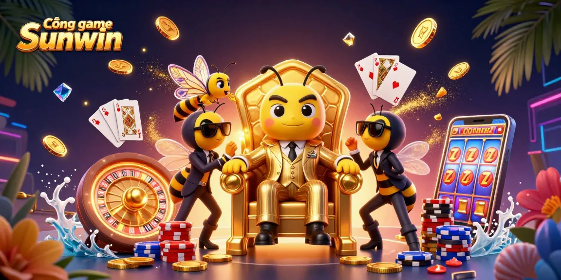 Cổng game Sunwin showcases an entertaining and vibrant casino scene with a bumblebee mob boss and dazzling game elements.