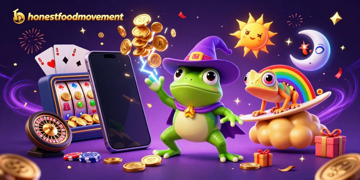 Experience the thrill of the honestfoodmovement with vibrant 3D characters and dynamic casino elements in an exciting digital illustration.