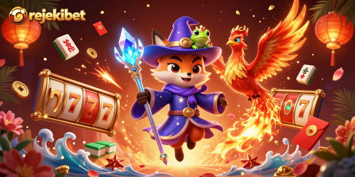 Experience the exciting world of rejekibet with dynamic slot reels and magical characters in a vibrant, colorful scene.