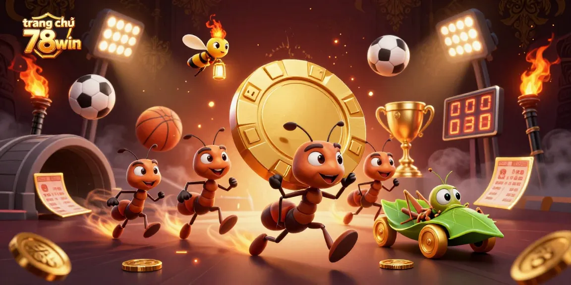 Select your favorite games on trang chủ 78win and join the action with dynamic sports elements in a vibrant illustration.