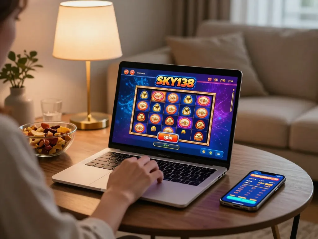 Sesi kasino online SKY138 yang menarik dengan pemain siap memutar mesin slot.