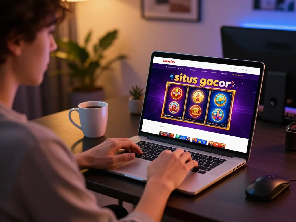 Engaging online gaming environment showcasing a situs gacor with exciting slot visuals on a laptop.