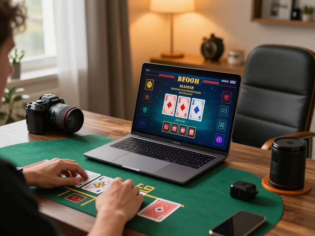 Experience online blackjack gameplay on Hay88 with a stylish gaming setup.