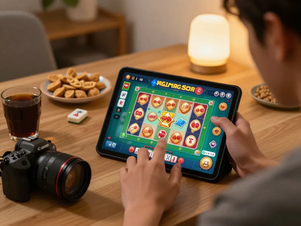 Permainan yang menarik dengan Demo Slot PG Soft Mahjong di tablet, menampilkan pengalaman bermain game online yang imersif.