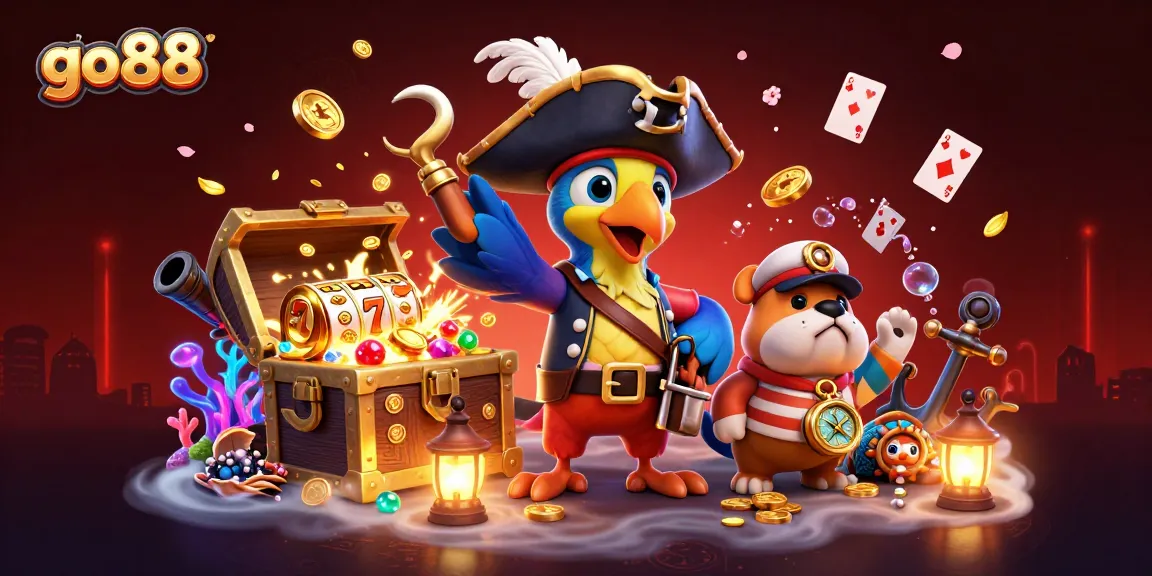 Experience excitement with go88, featuring vibrant 3D pirate characters and dynamic casino elements.