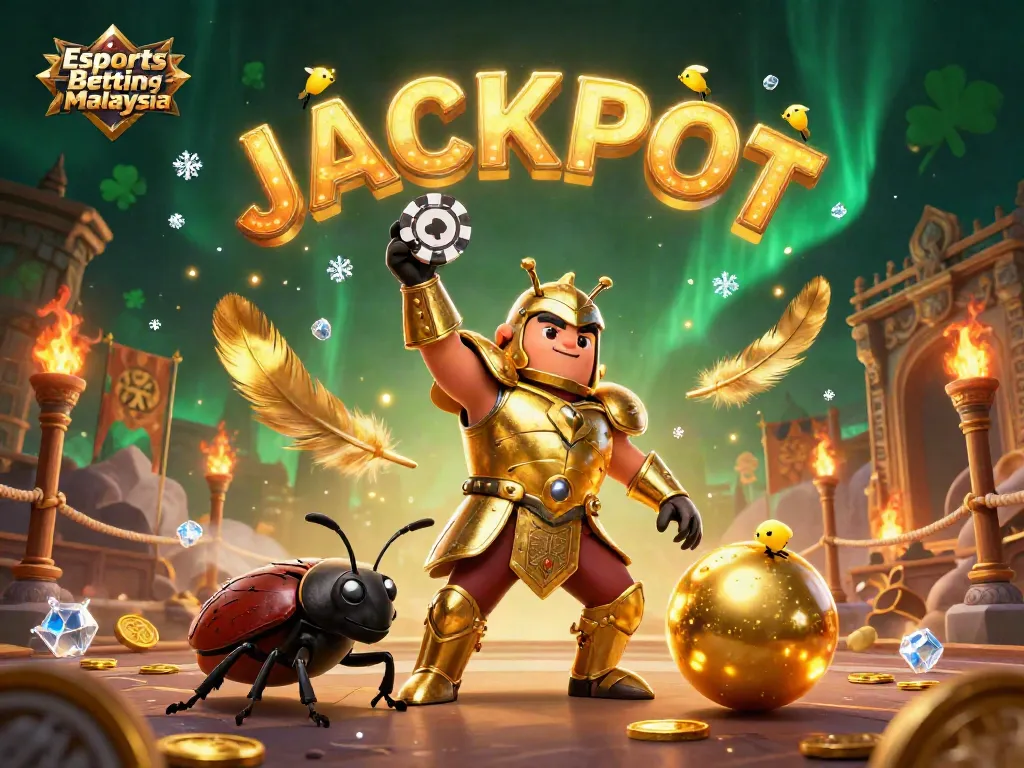 Experience thrilling action in Esports Betting Malaysia with a vibrant 3D illustration of triumphant beetles in armor.