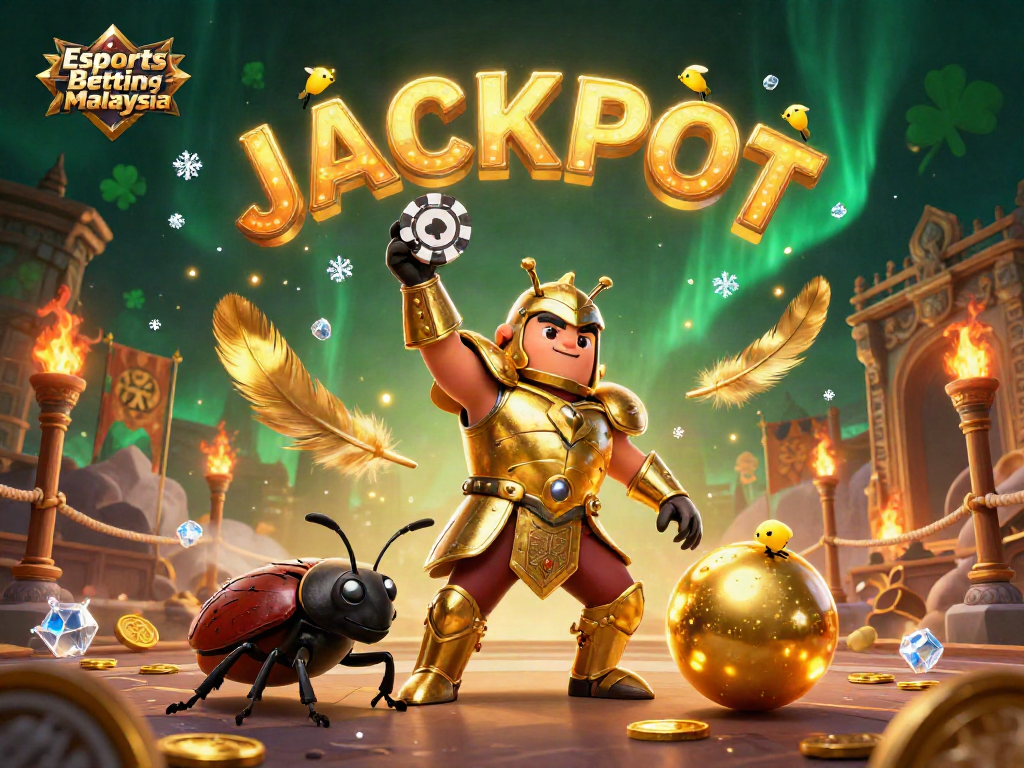 Experience thrilling action in Esports Betting Malaysia with a vibrant 3D illustration of triumphant beetles in armor.