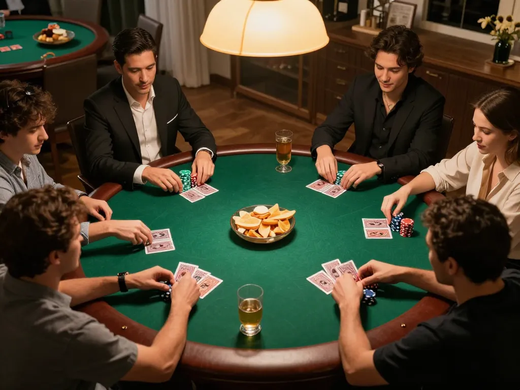 Sunwin players enjoying a competitive home poker night with strategic gameplay and friendly atmosphere.