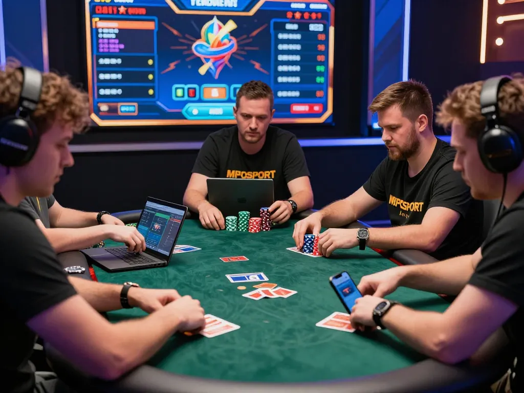 Players experiencing MPOSPORT's online poker at digitalgamesprices.com/xboxone.html, showcasing excitement and engagement in a vibrant gaming environment.