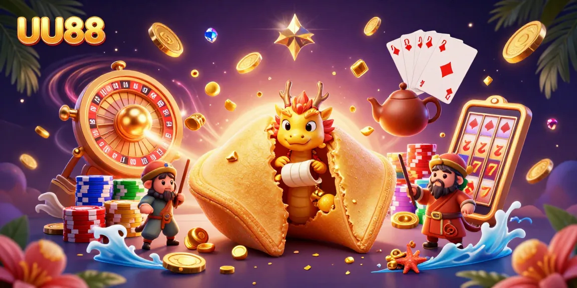 Experience UU88 with a magical golden theme and exciting casino elements flowing dynamically.
