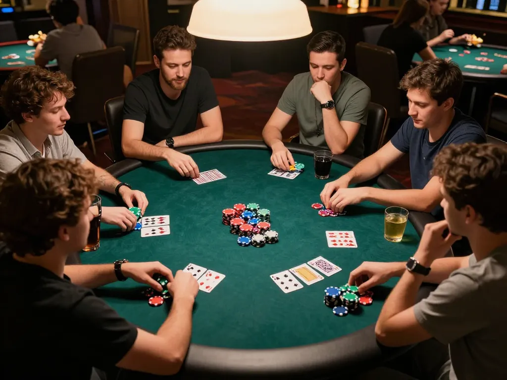 Gathering friends for poker night at bet88, showcasing chips and gameplay in a cozy atmosphere.
