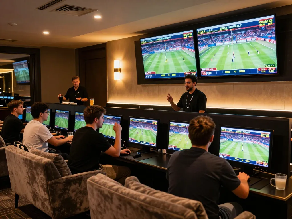 Betting session in smartcityhostels' premium sports lounge showing excitement and live odds