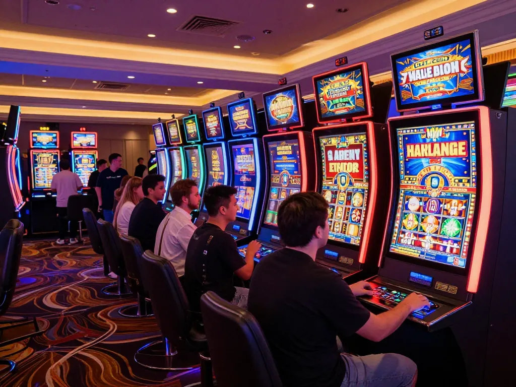 C168 players enjoying vibrant slot machines in a lively casino environment filled with excitement.