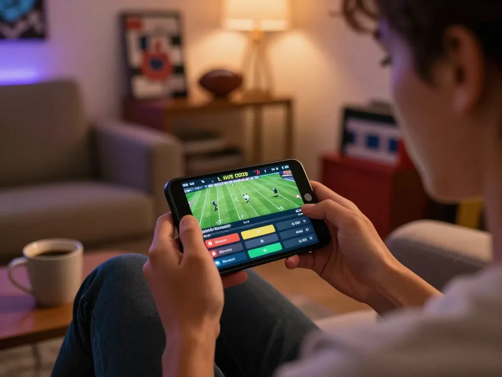 Engaging sports betting with keonhacai on smartphone, emphasizing strategic decision-making.