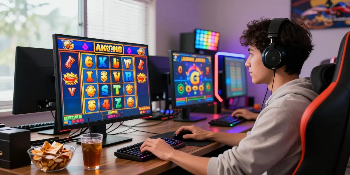 Player enjoying a slot gacor game on a desktop, creating an engaging online gaming atmosphere.