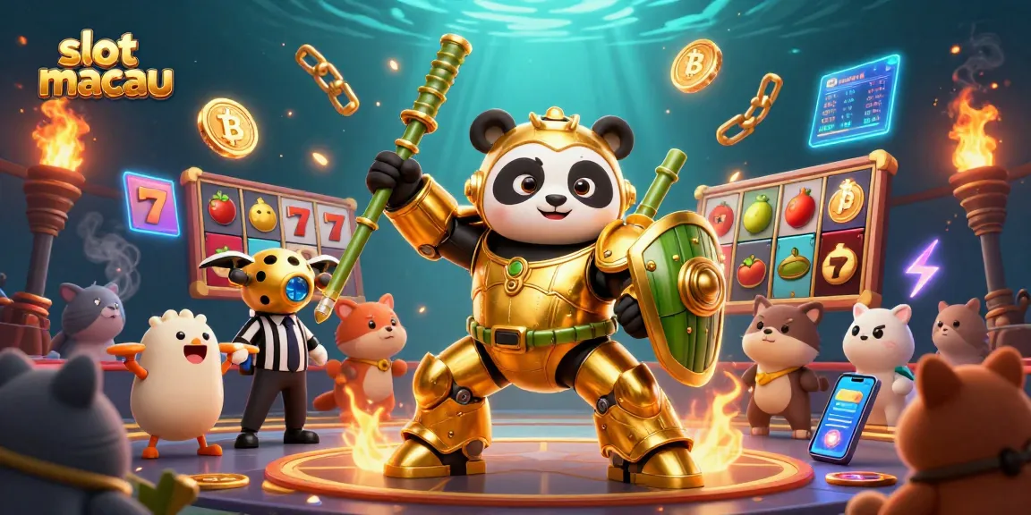 Join the thrilling world of slot macau with our animated golden panda pilot, capturing the excitement of jackpot wins in a vibrant casino arena.