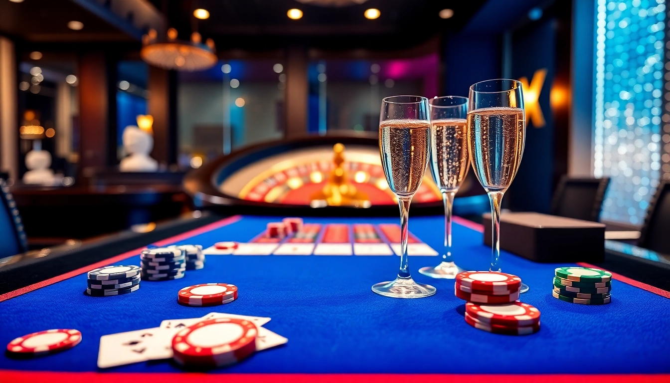 Engage with the thrilling ph365 blue edition casino scene, showcasing vibrant poker chips and a dazzling roulette wheel.