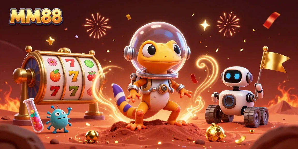 Engage with MM88 for thrilling online slot adventures in a vibrant Martian casino scene.