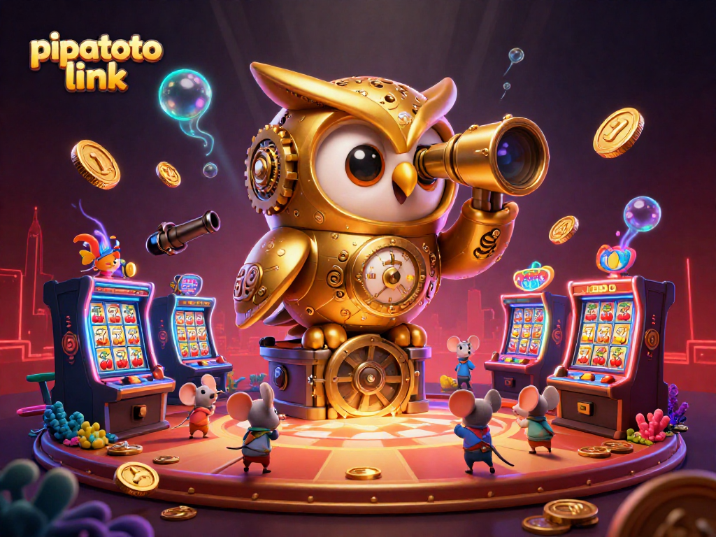 Engage with the pipatoto link featuring 3D characters in a lively casino illustration with vibrant slots and a glowing atmosphere.