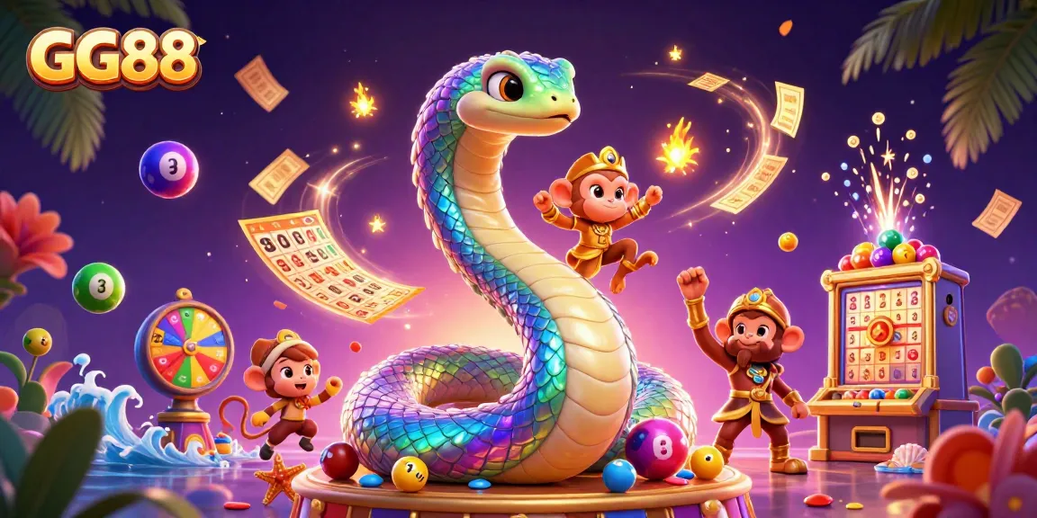 Experience the thrill of GG88's dynamic lottery scene with magical elements and vibrant colors.