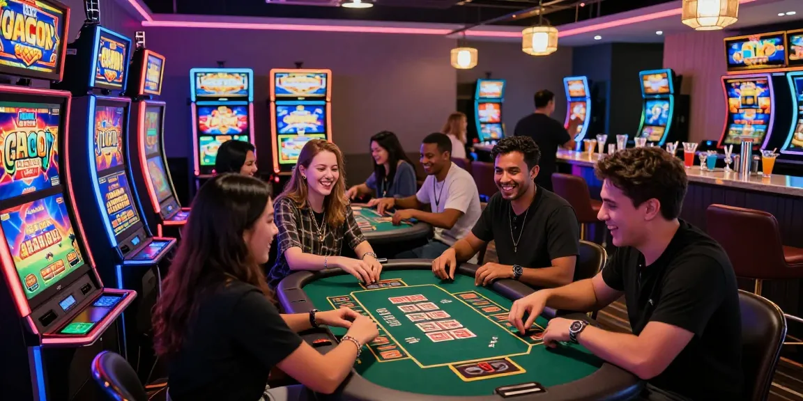 Suasana riang di situs slot gacor dengan pemain slot menikmati permainan casino yang menarik.