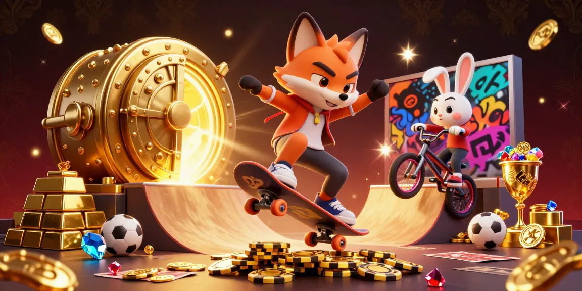 SBOBET88 sports betting scene featuring the vibrant situsjudibolaresmi characters in action, surrounded by casino treasures and sports elements.