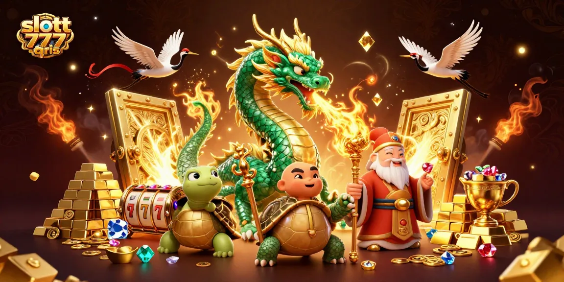 Experience slott 777 qris with immersive thrills from a jade dragon and golden treasures in this vibrant casino themed scene.