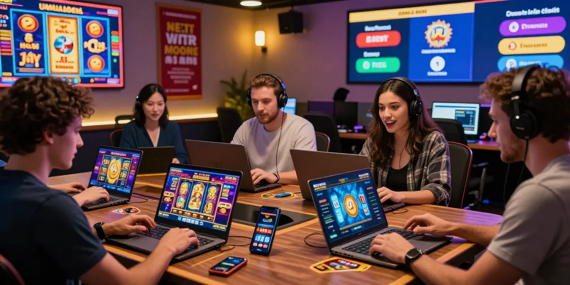Excited players exploring credit card betting sites in a vibrant online casino environment.