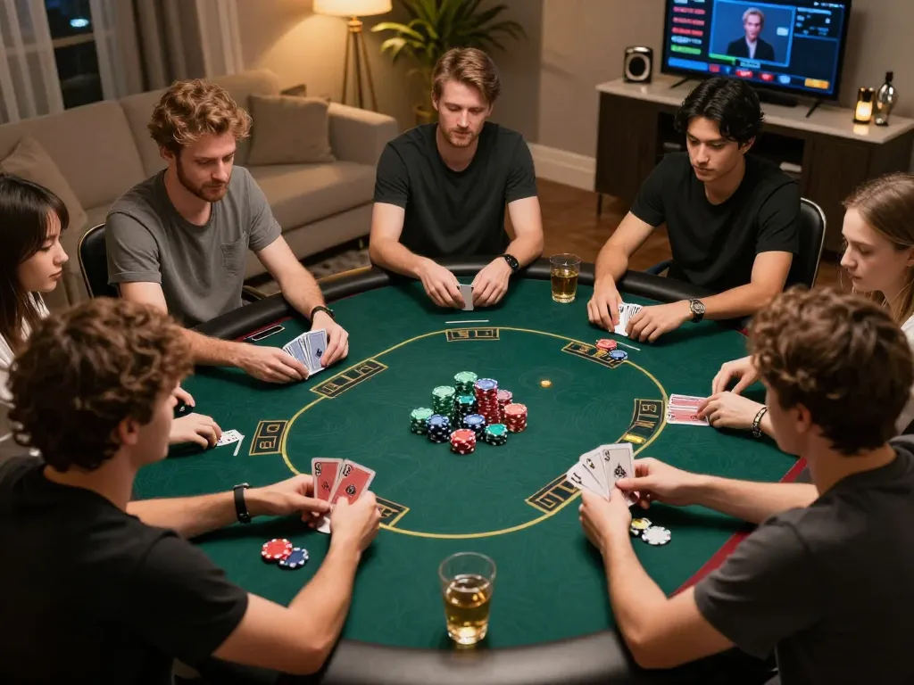 IWIN CLUB virtual poker game showcases players betting and strategizing in a cozy online setting.