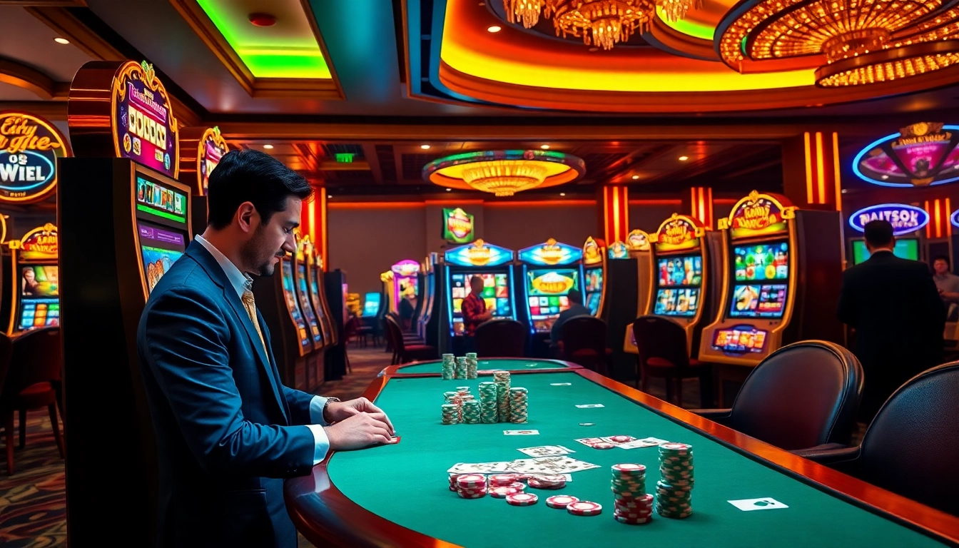Experience winning excitement with situs gacor in a vibrant casino setting showcasing slot machines.