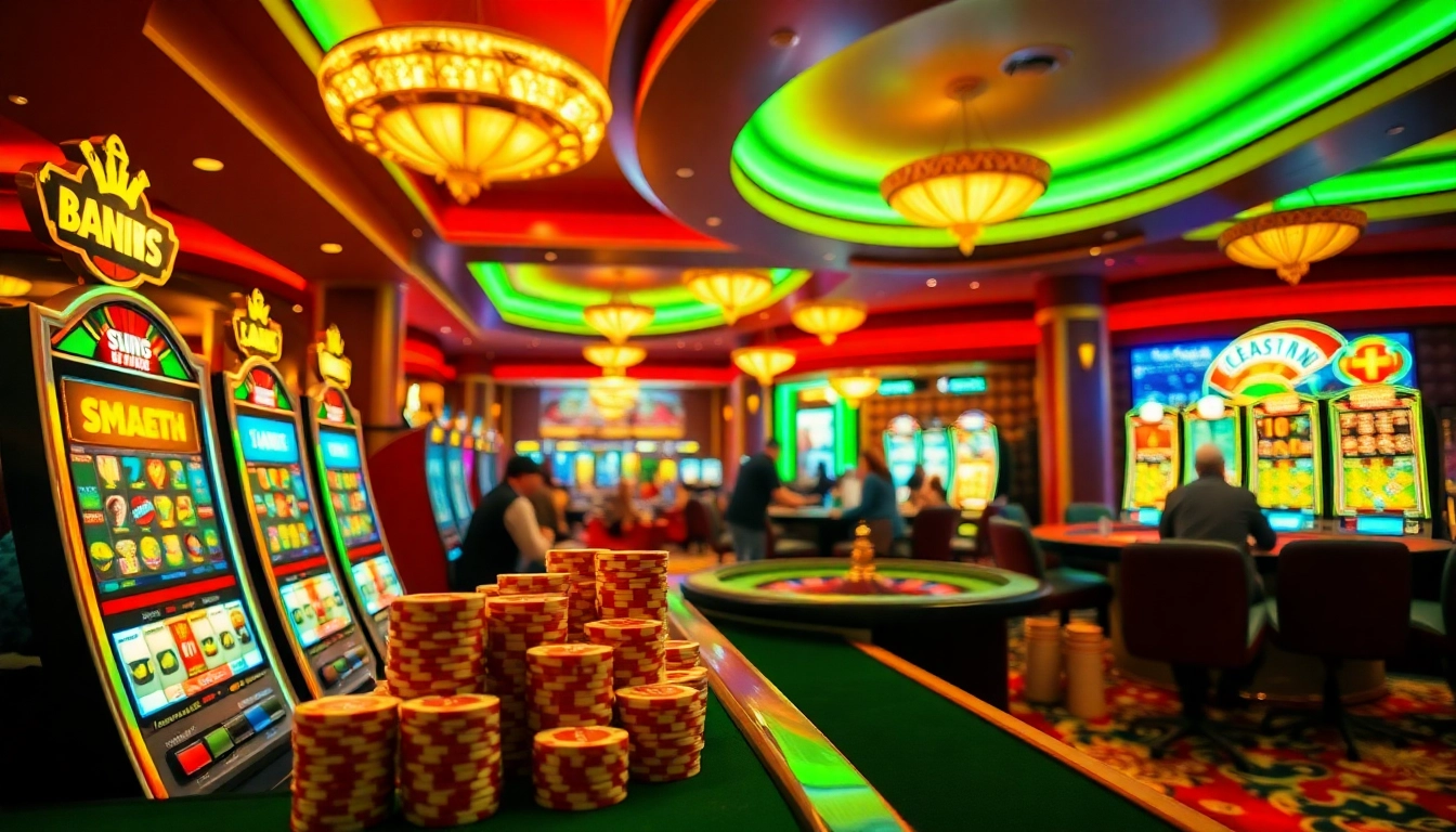 Players enjoying diverse slot machines while trying their luck at idn slot on a lively casino floor.
