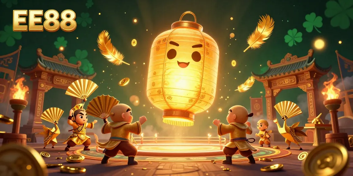 Experience the magical world of EE88, featuring a golden lantern spirit and vibrant casino elements.