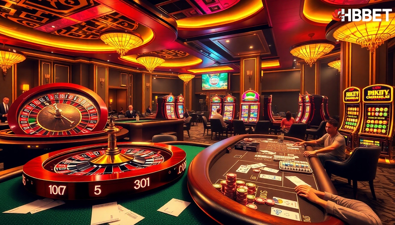 Experience the excitement of NHÀ CÁI HBBET with vibrant casino games and engaging players at the tables.