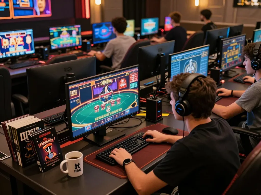 Player engaging in online casino games with 88vv screens showcasing poker, showcasing an immersive gaming experience.