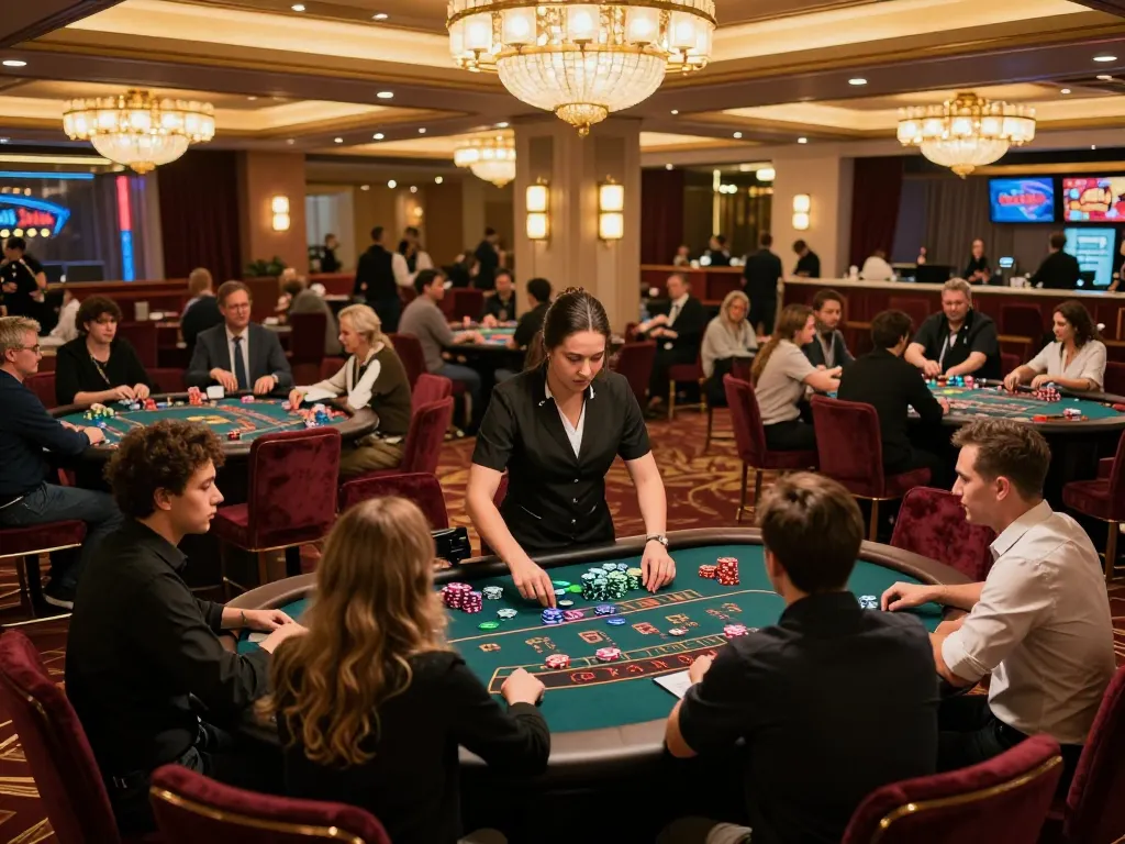 Experience the thrill of gaming at Nhà Cái FB88 with dynamic blackjack tables bustling with players.