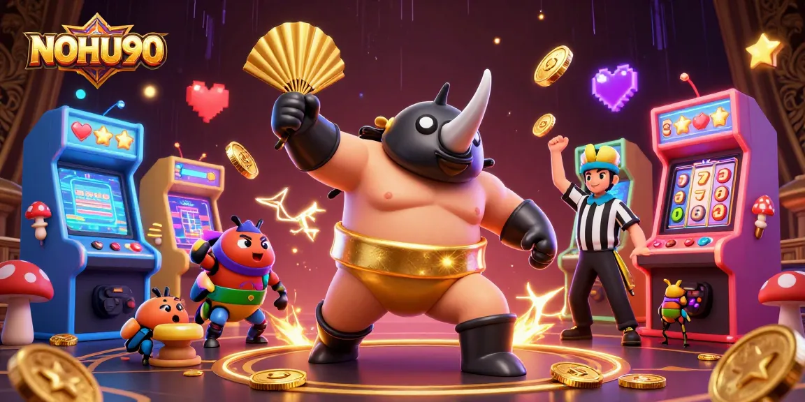 Engage with NOHU90 as the beetle champion stomps coins in a vibrant casino scene.