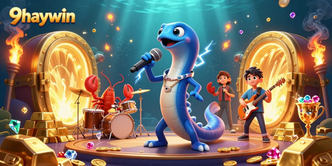 Join the thrilling adventure with 9haywin's captivating underwater casino scene filled with treasures and lively characters.