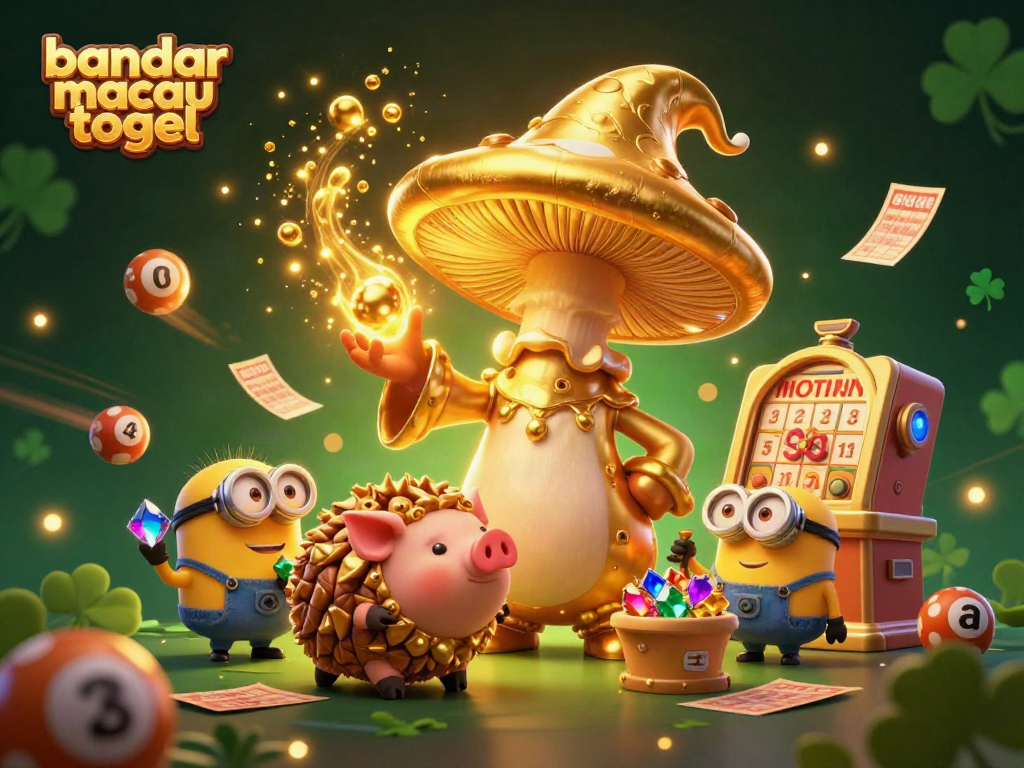 Menggambarkan bandar macau togel dalam aksi menarik dengan elemen undian seperti bola bernomor dan kartu bingo.